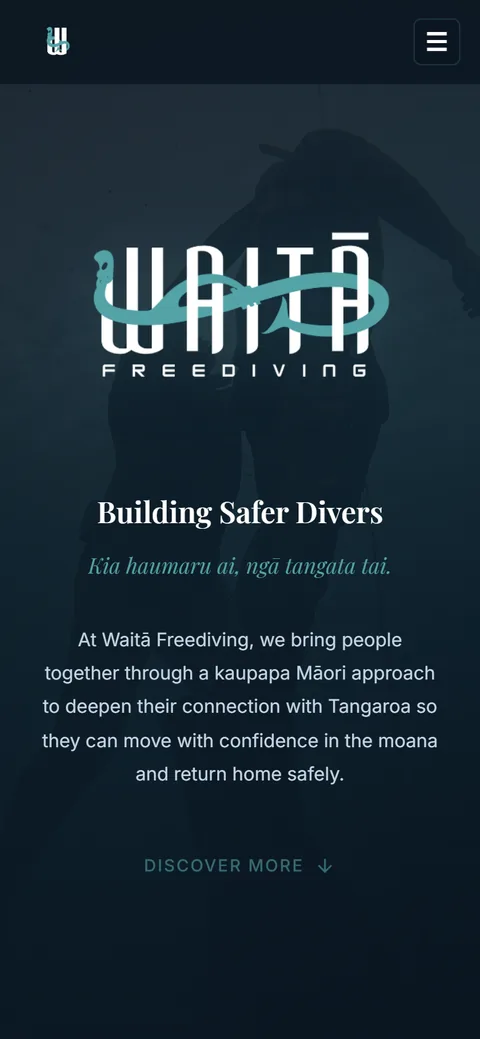 The Waitā Freediving website on a phone